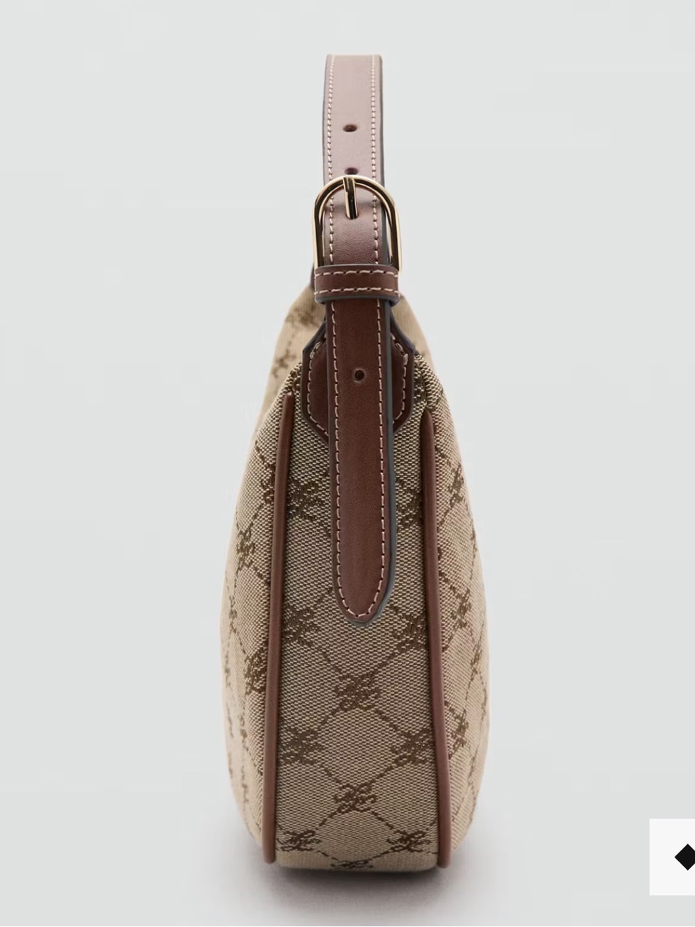 Mango Beige Monogram Shoulder Bag with Brown Trim SMALL JACQUARD SHOULDER BAG - Picture 5 of 6